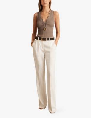 Reiss Womens Lanette Ribbed Knitted Vest Top Mink