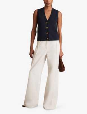 Reiss Womens Gaia Button-embellished Stretch-knit Vest Navy In Blue