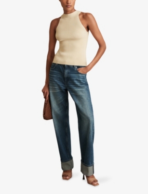 Reiss Womens Ivory Lacey High-neck Rib Knit Vest In Nude
