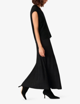 Whistles Womens Black Knitted Pleated Midi Skirt In Black