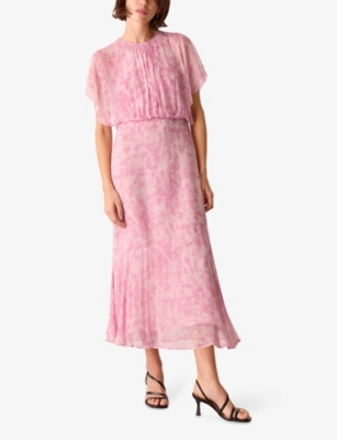 Whistles Womens Dashed Brush Marks Gathered Woven Midi Dress Multi-coloured In Multi-coloured