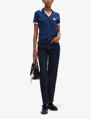The Kooples Womens Dark Navy Brand-embroidered Cotton Polo Shirt