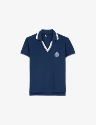 The Kooples Womens Dark Navy Brand-embroidered Cotton Polo Shirt
