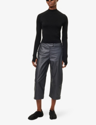 JOHANNA PARV X C4C X PULL AND BEAR X C4C X PULL AND BEAR WOMENS BLACK PULL&BEAR X JOHANNA PARV ROUND-NECK LONG-SLEEVE STRETCH-JERSEY TO 