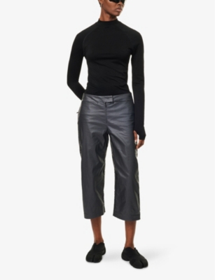 JOHANNA PARV X C4C X PULL AND BEAR X C4C X PULL AND BEAR WOMENS GREY PULL&BEAR X JOHANNA PARV STRAIGHT-LEG COATED LINEN AND COTTON-BLEN 