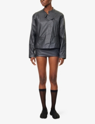 JOHANNA PARV X C4C X PULL AND BEAR X C4C X PULL AND BEAR WOMENS GREY PULL&BEAR X JOHANNA PARV MOCK-NECK COATED LINEN AND COTTON-BLEND J 