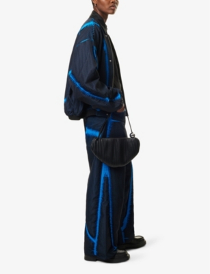 CHET LO X C4C X PULL AND BEAR: Pull & Bear x Chet Lo Striped-Pattern Wide-Leg Textured Satin Trousers