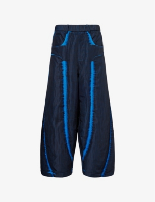 CHET LO X C4C X PULL AND BEAR: Pull & Bear x Chet Lo Striped-Pattern Wide-Leg Textured Satin Trousers