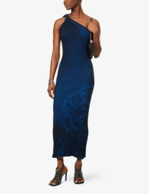 Chet Lo X C4c X Pull And Bear X C4c X Pull And Bear Womens Blue Pull & Bear X Chet Lo Asymmetrical Sleeveless Ribbed-knit Maxi Dre In Blue