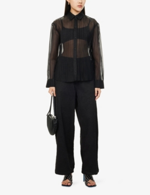 Chet Lo X C4c X Pull And Bear X C4c X Pull And Bear Womens Black Chet Lo X C4c X Pull & Bear  Wide-leg Textured Woven Trousers In Black
