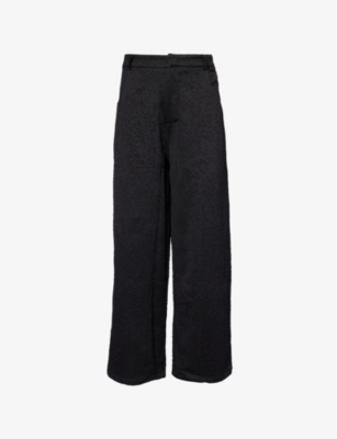 Chet Lo X C4c X Pull And Bear X C4c X Pull And Bear Womens Black Chet Lo X C4c X Pull & Bear  Wide-leg Textured Woven Trousers In Black