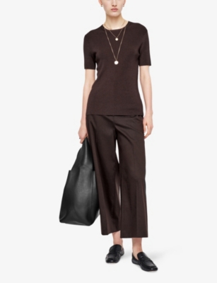 Joseph Satin Rib Knit Top In Ebony