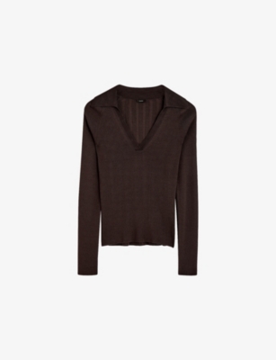 Joseph Womens Satiny Polo-collar Knitted Top Ebony Xs In Ebony