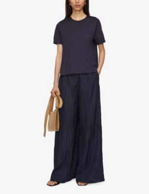Joseph Womens Habotai Back-panel Cotton And Silk-blend T-shirt Navy In Navy