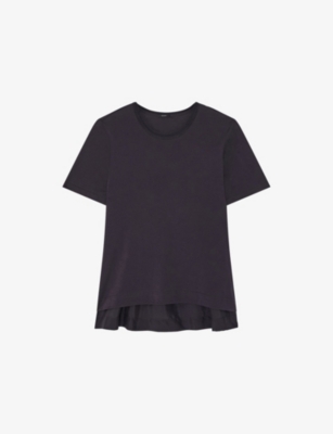 Joseph Womens Habotai Back-panel Cotton And Silk-blend T-shirt Navy In Navy