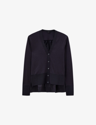 Joseph Womens Navy V-neck Long-sleeved Cotton-blend Cardigan