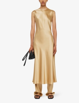 Shop Joseph Womens Garnier Sleeveless Silk-satin Midi Dress Desert Sand