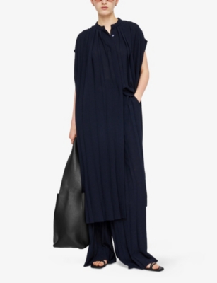 Shop Joseph Womens  Davidge Plissé Woven Midi Dress In Navy