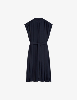 Shop Joseph Womens  Davidge Plissé Woven Midi Dress In Navy