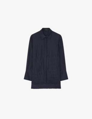 Joseph Womens Long-sleeved Crinkled Silk Blouse Navy