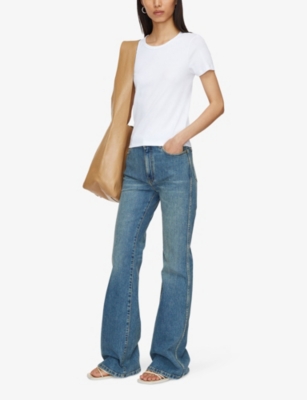 Joseph Womens Off White The Jersey Rib Round-neck Stretch-cotton T-shirt