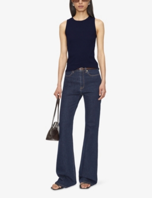 Joseph Womens Navy The Jersey Rib Round-neck Stretch-cotton Tank Top