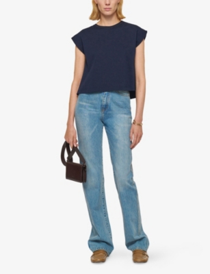 Joseph Womens Navy Round-neck Boxy-fit Cotton T-shirt