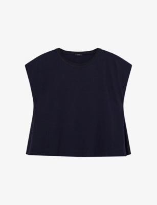 Joseph Womens Navy Round-neck Boxy-fit Cotton T-shirt