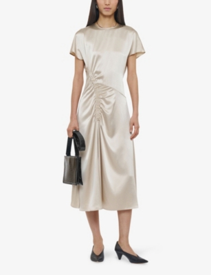 Joseph Womens Quail Geegee Ruched Silk-satin Midi Dress