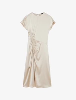 Joseph Womens Quail Geegee Ruched Silk-satin Midi Dress