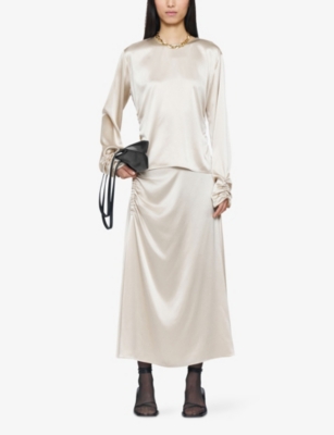 Joseph Womens Quail Anna Ruched-sleeves Silk Satin Blouse