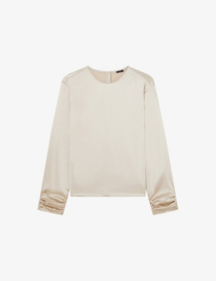 Joseph Womens Quail Anna Ruched-sleeves Silk Satin Blouse