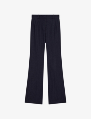 Joseph Womens Navy Tafira Flared-leg Stretch-linen Trousers In Navy