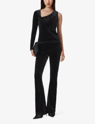 Allsaints Womens Zanni Flared-leg High-rise Stretch-velvet Trousers Velvet Black In Black