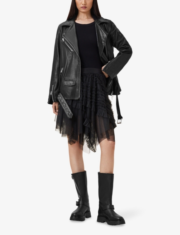 Jayde Branded-Waist Tulle Woven Mini Skirt