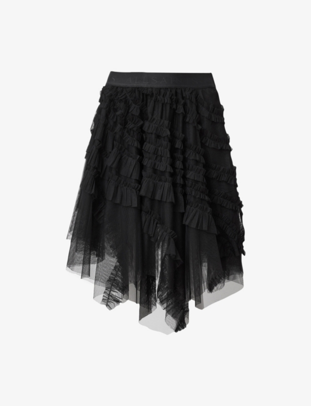 Jayde Branded-Waist Tulle Woven Mini Skirt