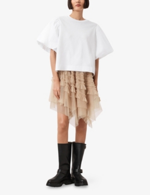 ALLSAINTS: Jayde Branded-Waist Tulle Woven Mini Skirt