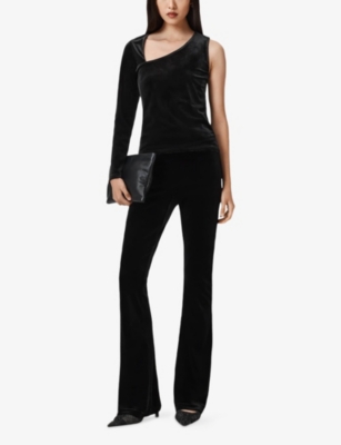 ALLSAINTS: Ari Asymmetric-Neck One-Sleeve Stretch-Velvet Top
