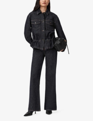 Allsaints Womens Raw Indigo Blu Ember Flared-leg Denim Jeans In Blue