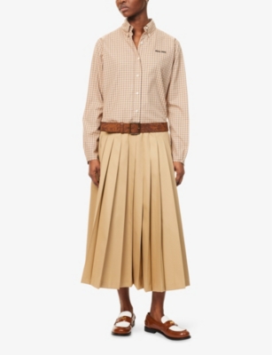 MIU MIU: Check-Print Button-Down-Collar Cotton-Poplin Shirt