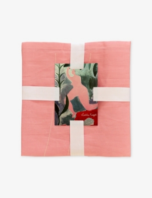 Laetitia Rouget Pink & White Lazy Sunday Embroidered Linen Tablecloth In Multi