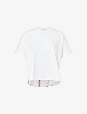 3.1 Phillip Lim Womens  Floral Collage Curved-hem Cotton-jersey T-shirt In White Multi