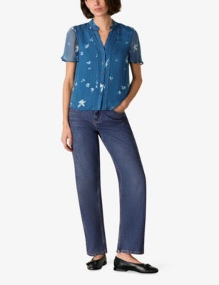 WHISTLES: Floral-Print Frill-Collar Woven Blouse