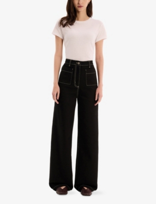 Omnes Womens Black Orielle Wide-leg High-rise Jeans In Black