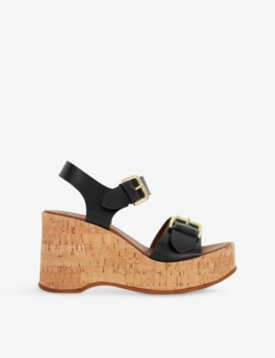 DUNE: Kamia Leather Wedge Sandals