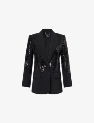 Nadine Merabi Womens Black Lucille Sequin Peak-lapels Regular-fit Stretch-woven Blazer Xs
