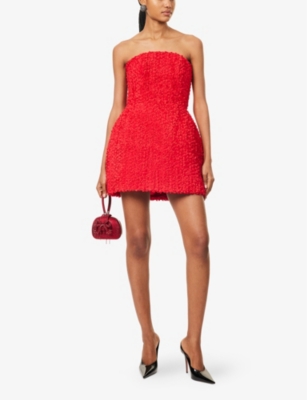 NADINE MERABI: Embellished Corseted Woven Mini Dress