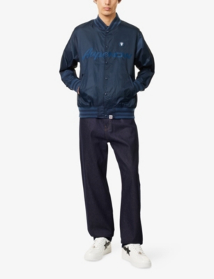 Aape Mens Now Embroidered-logo Woven Varsity Jacket Dark Navy In Dark Navy