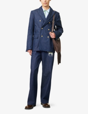 CHATEAU ORLANDO: Embroidered Double-Breasted Denim Blazer