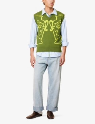 CHATEAU ORLANDO: Graphic-Intarsia V-Neck Cotton-Knit Vest